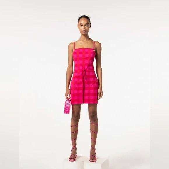 SOLD Cult Gaia Daria Gingham Micro Mini Dress In Red - Picture 6 of 9